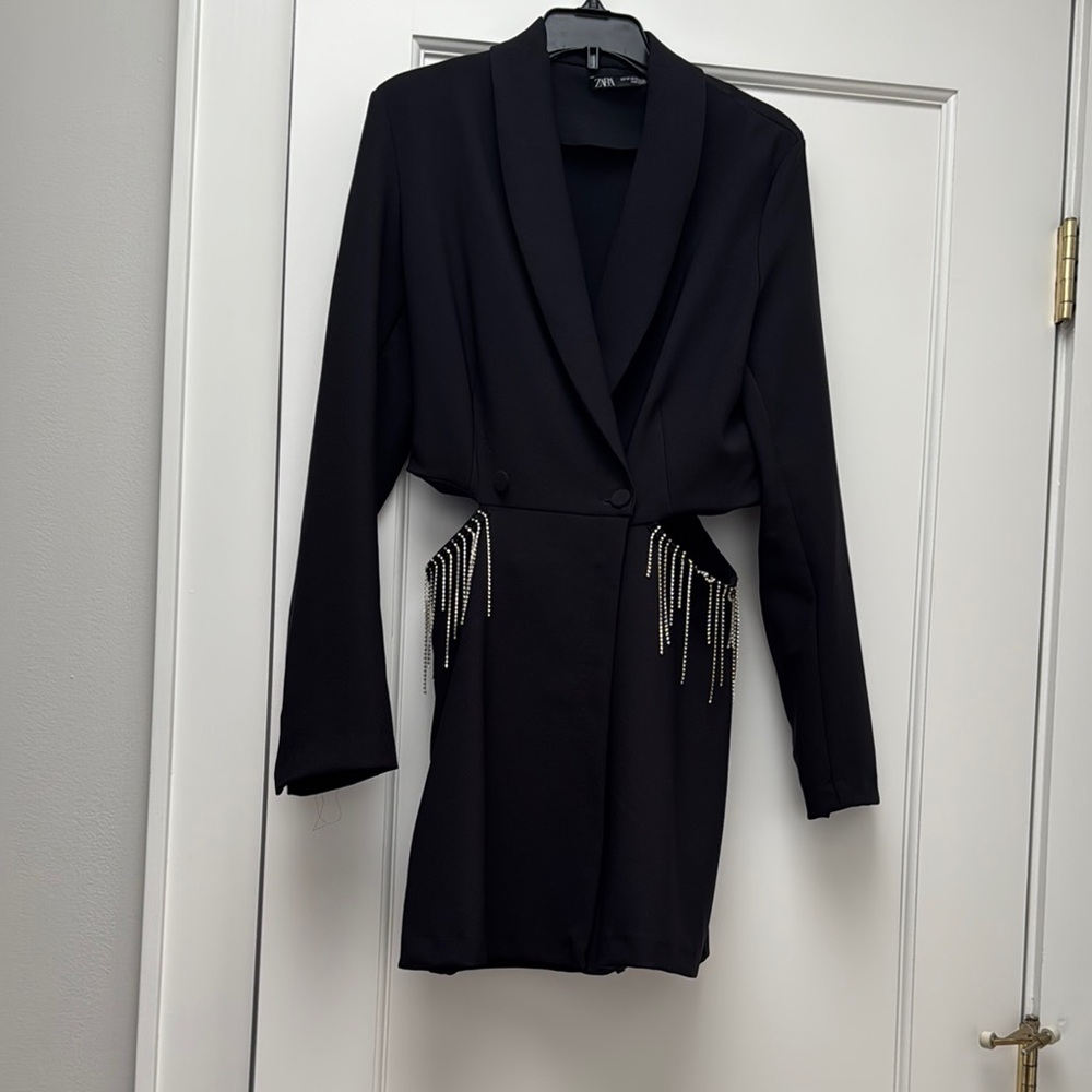 Zara Classic Black Blazer Dress with side CutOuts